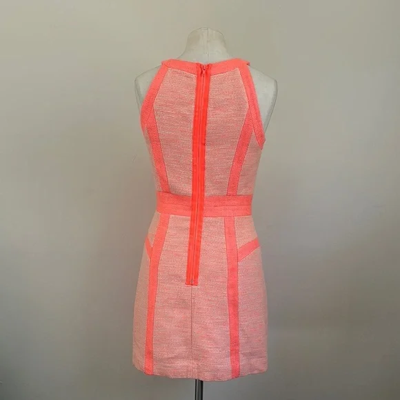 Original Milly of New York Tweed Sheath Coral Sleeveless LINED Mini Dress sz 2 - Picture 5 of 7